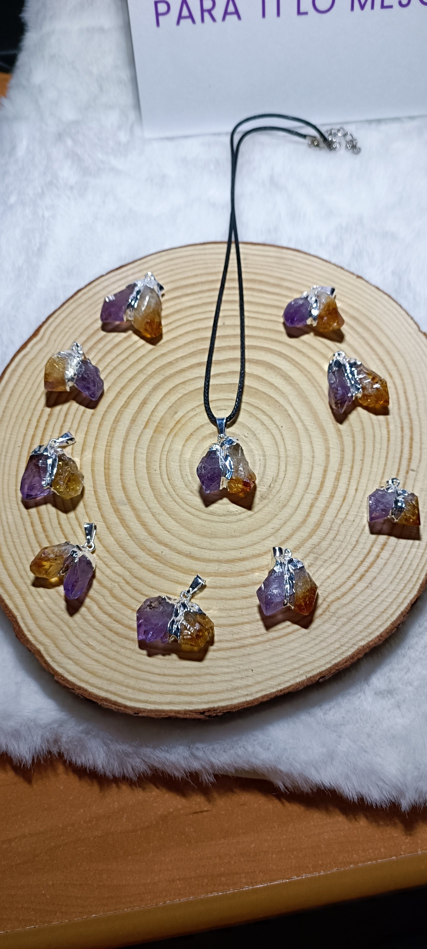 Colgante doble punta ( Amatista y Citrino ) con plateado