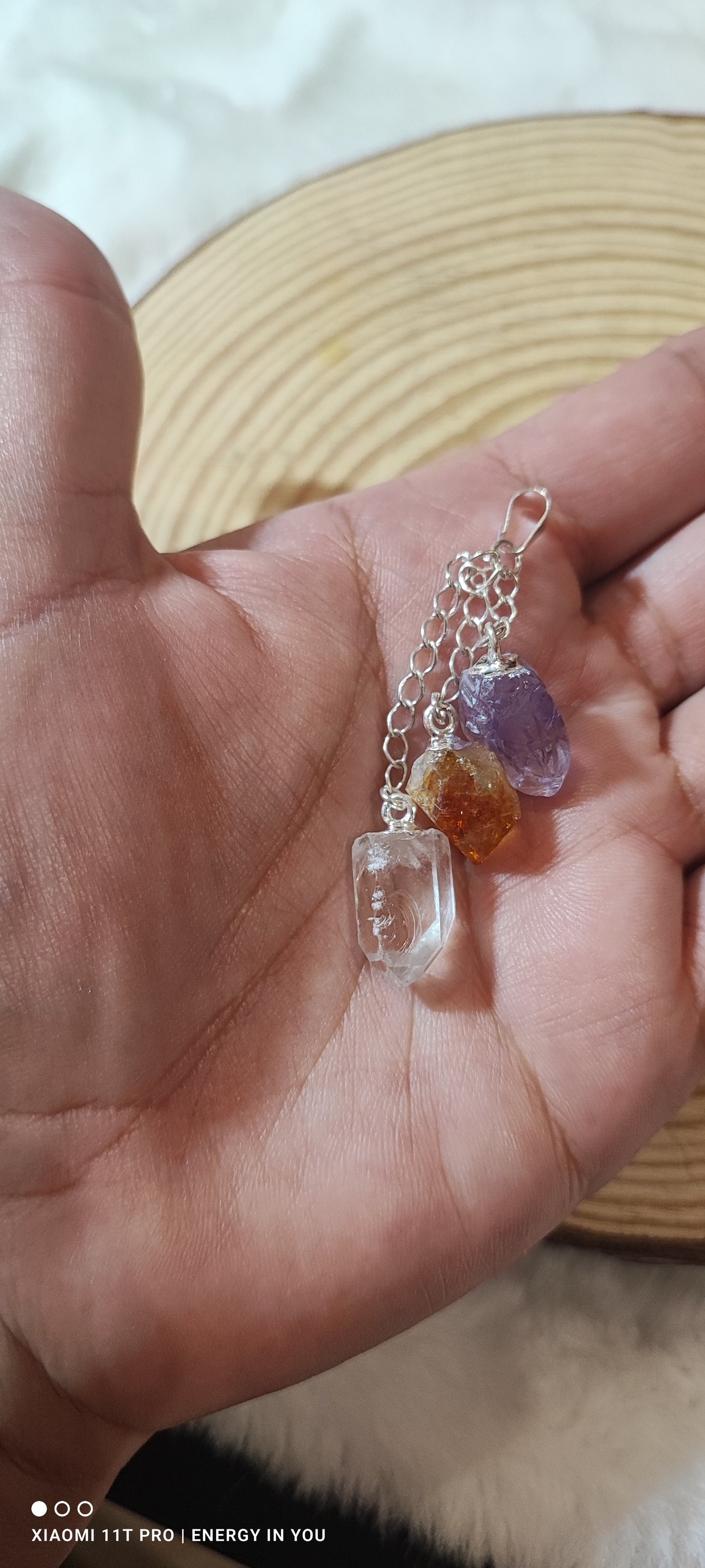 Colgante 3 minerales: Amatista, Citrino, Cuarzo Cristal