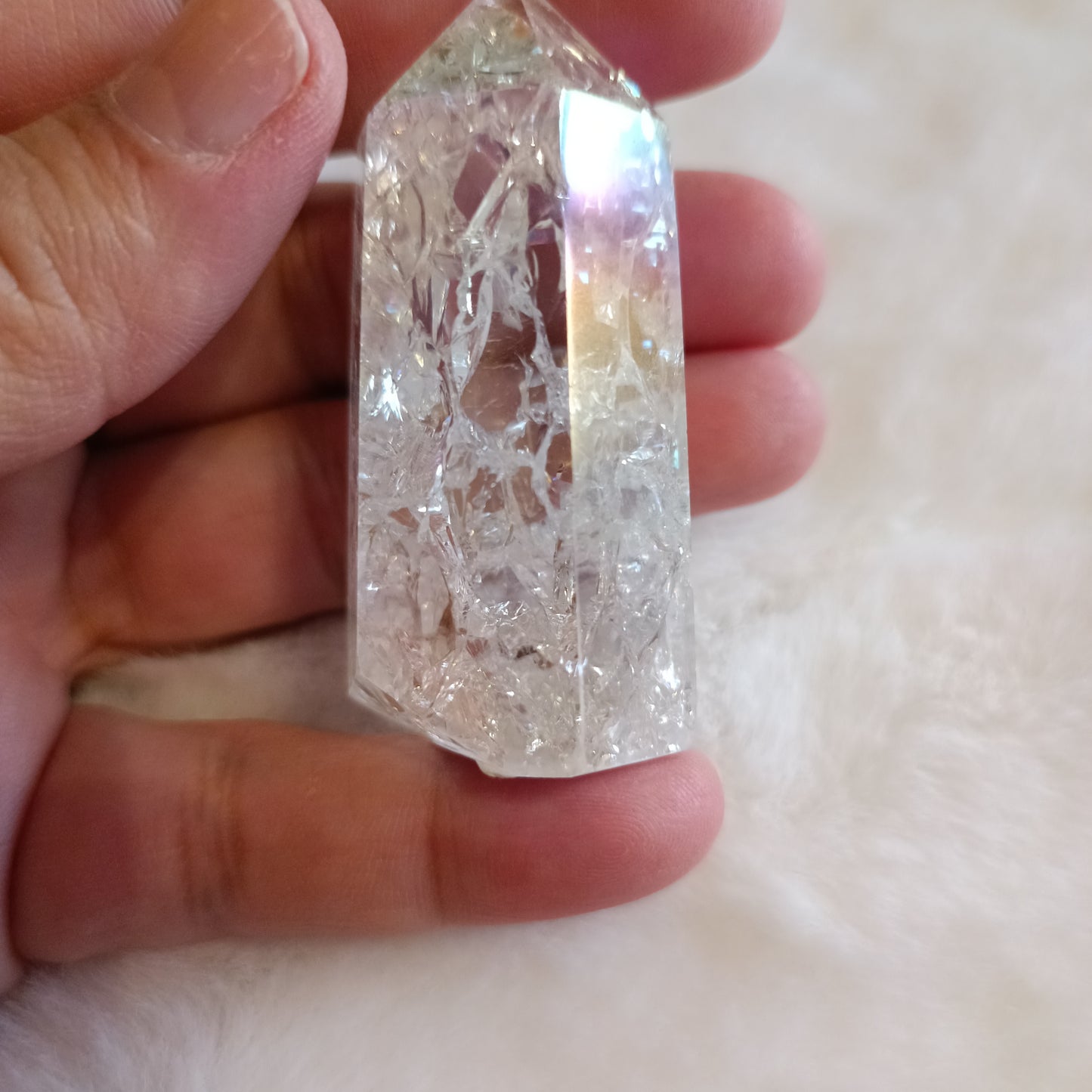 Punta Generadora Cuarzo Cristal de Roca Craquelado y Aura