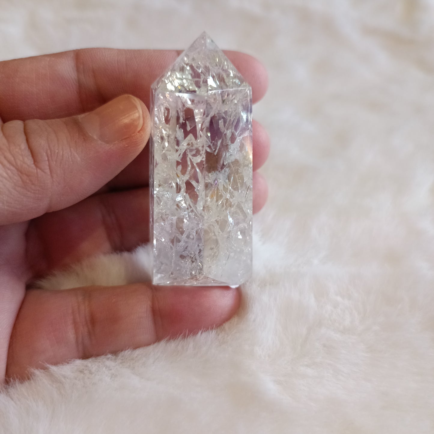 Punta Generadora Cuarzo Cristal de Roca Craquelado y Aura