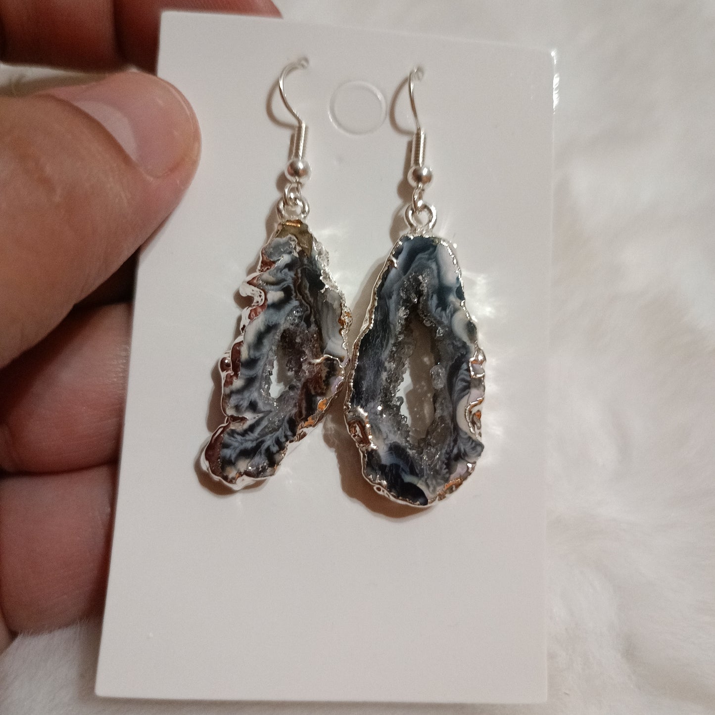 Pendientes Drusa de Àgata en Plateado