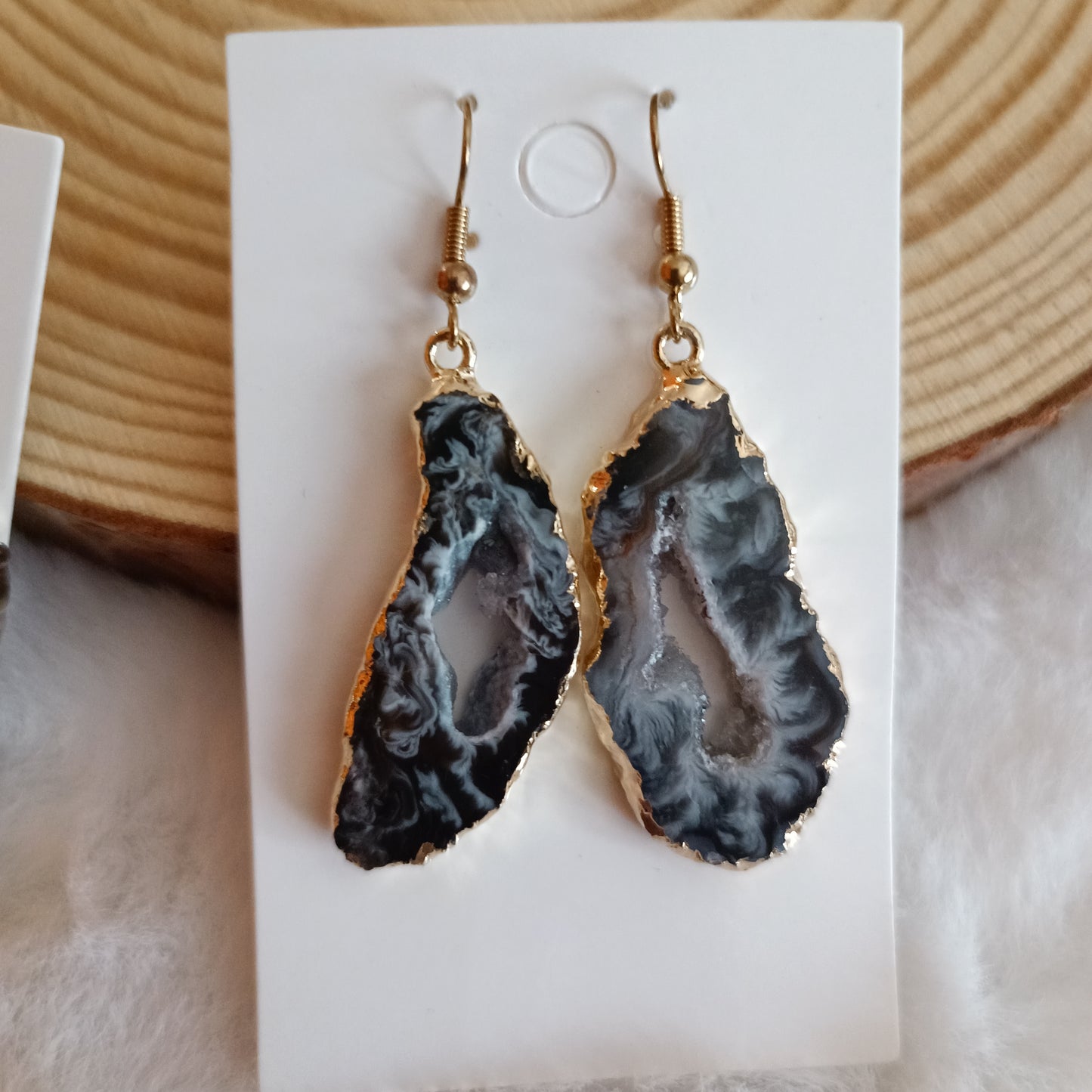 Pendientes de Drusa de Agata en Dorado