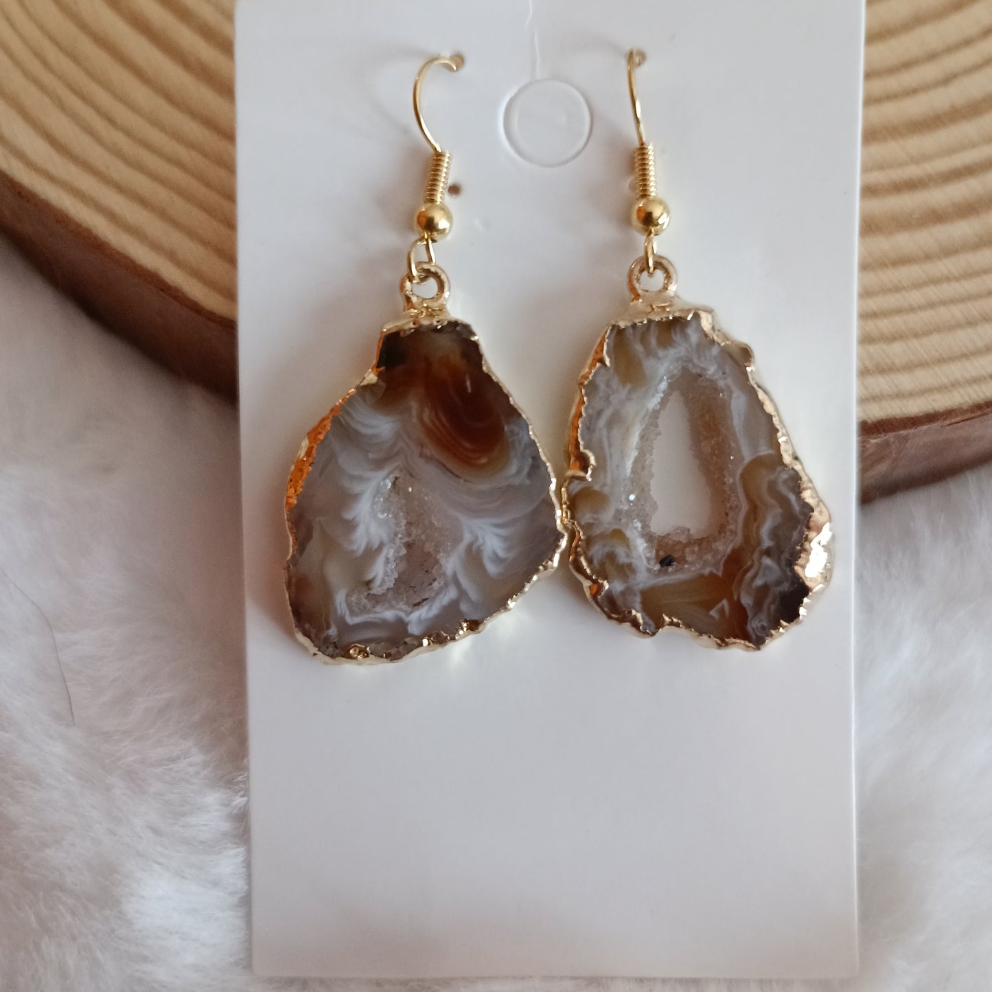 Pendientes de Drusa de Agata en Dorado