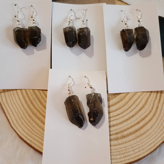 Pendientes Punta de Cuarzo Ahumado