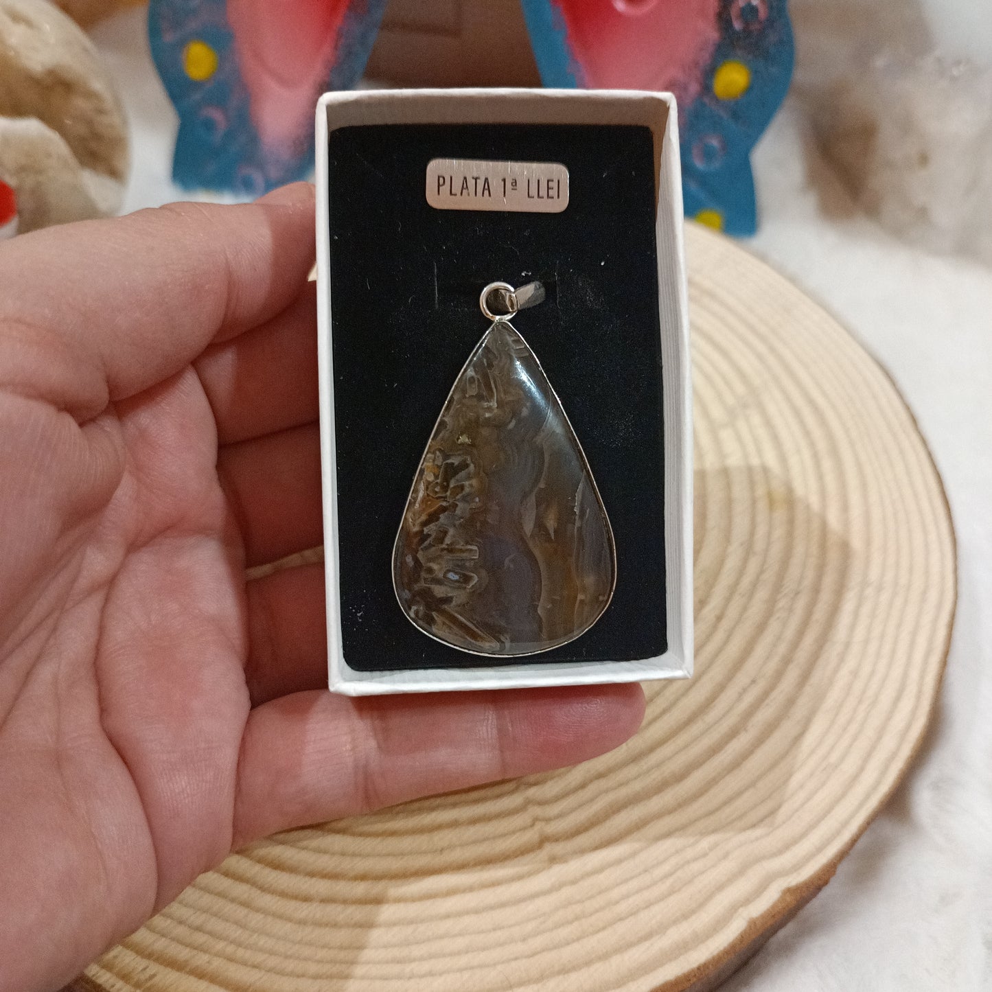 Colgante de Àgata y Plata 1° Ley Alta Calidad.