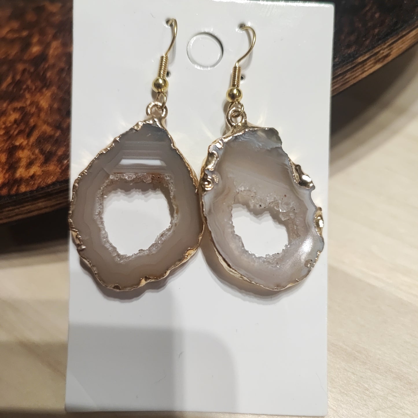 Pendientes de Drusa de Agata en Dorado