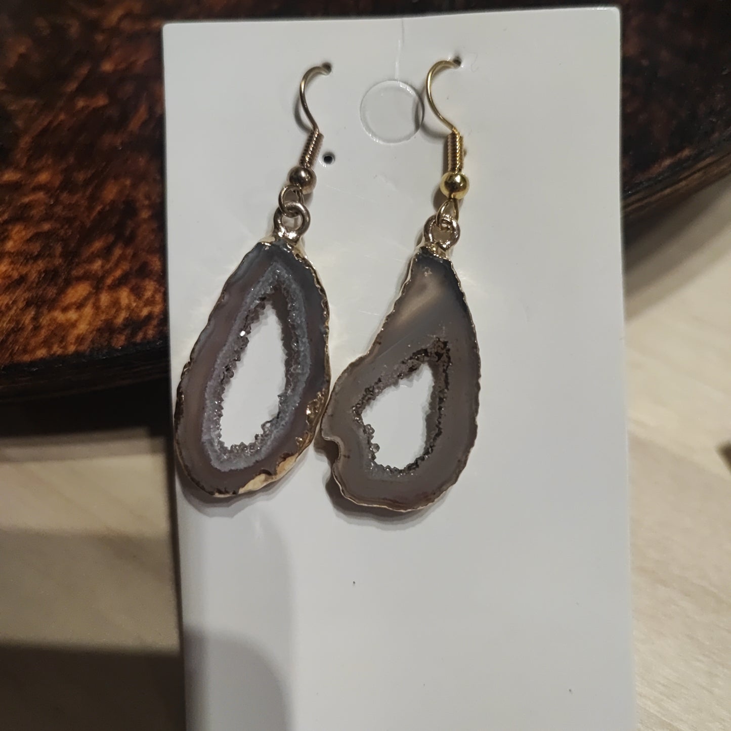 Pendientes de Drusa de Agata en Dorado