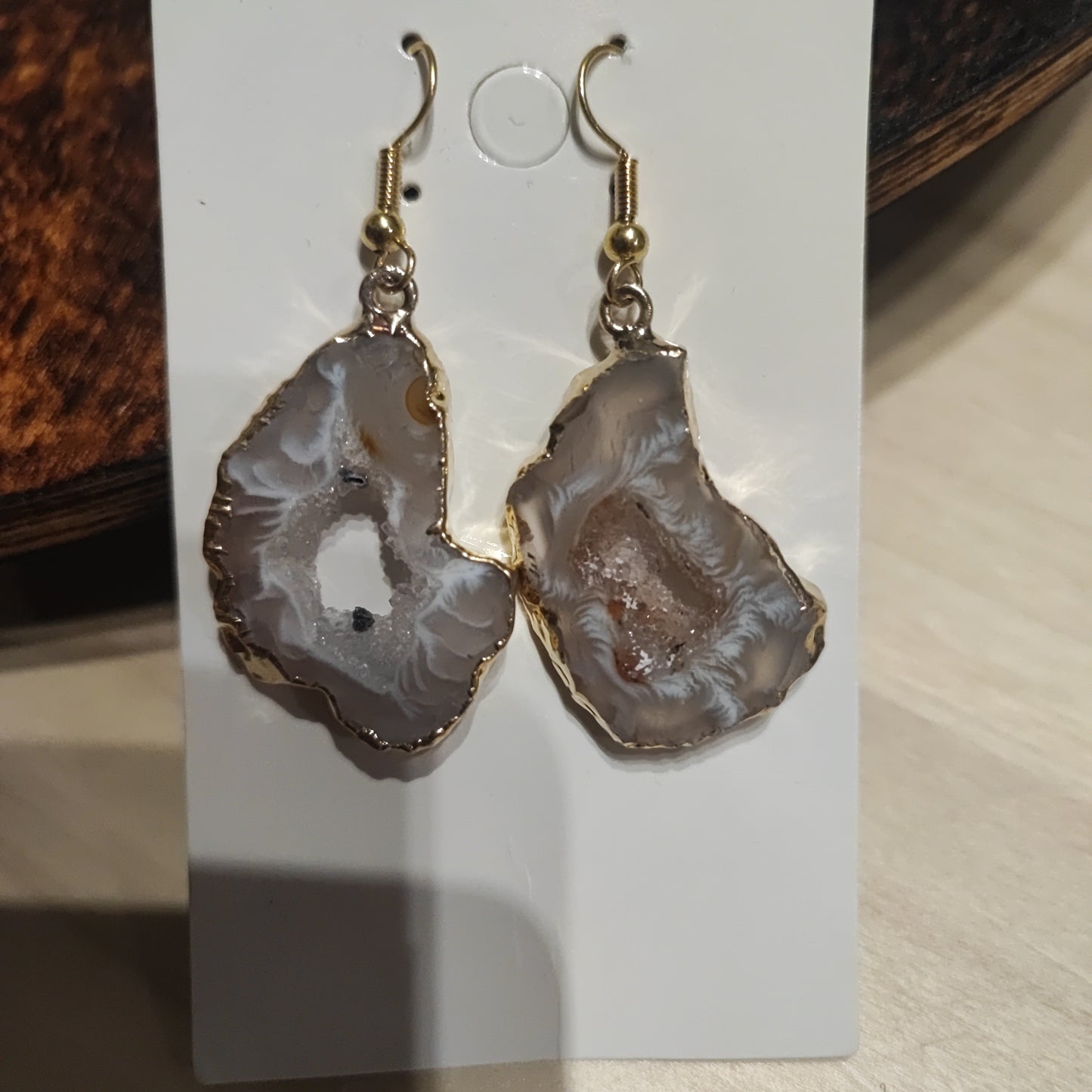 Pendientes de Drusa de Agata en Dorado