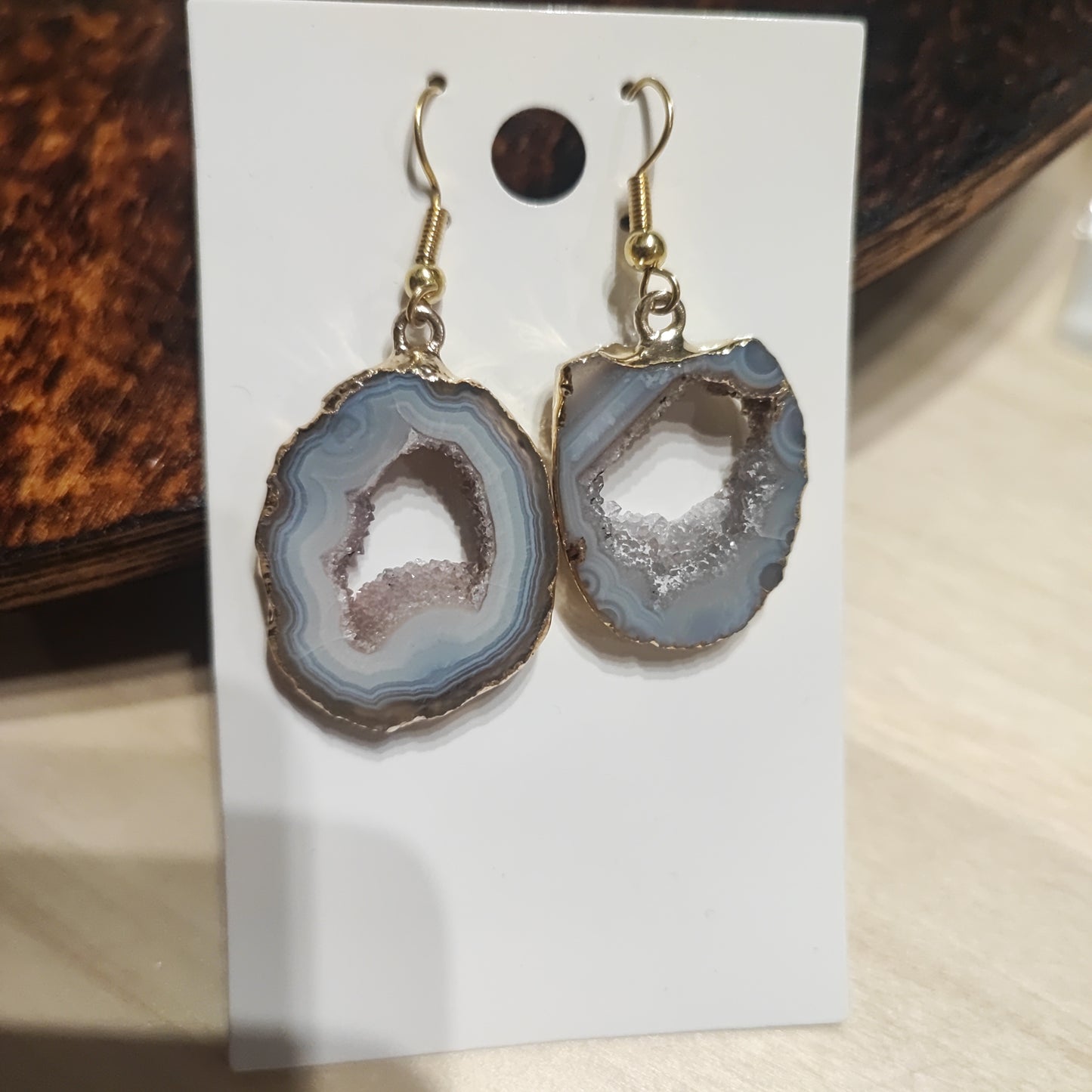 Pendientes de Drusa de Agata en Dorado