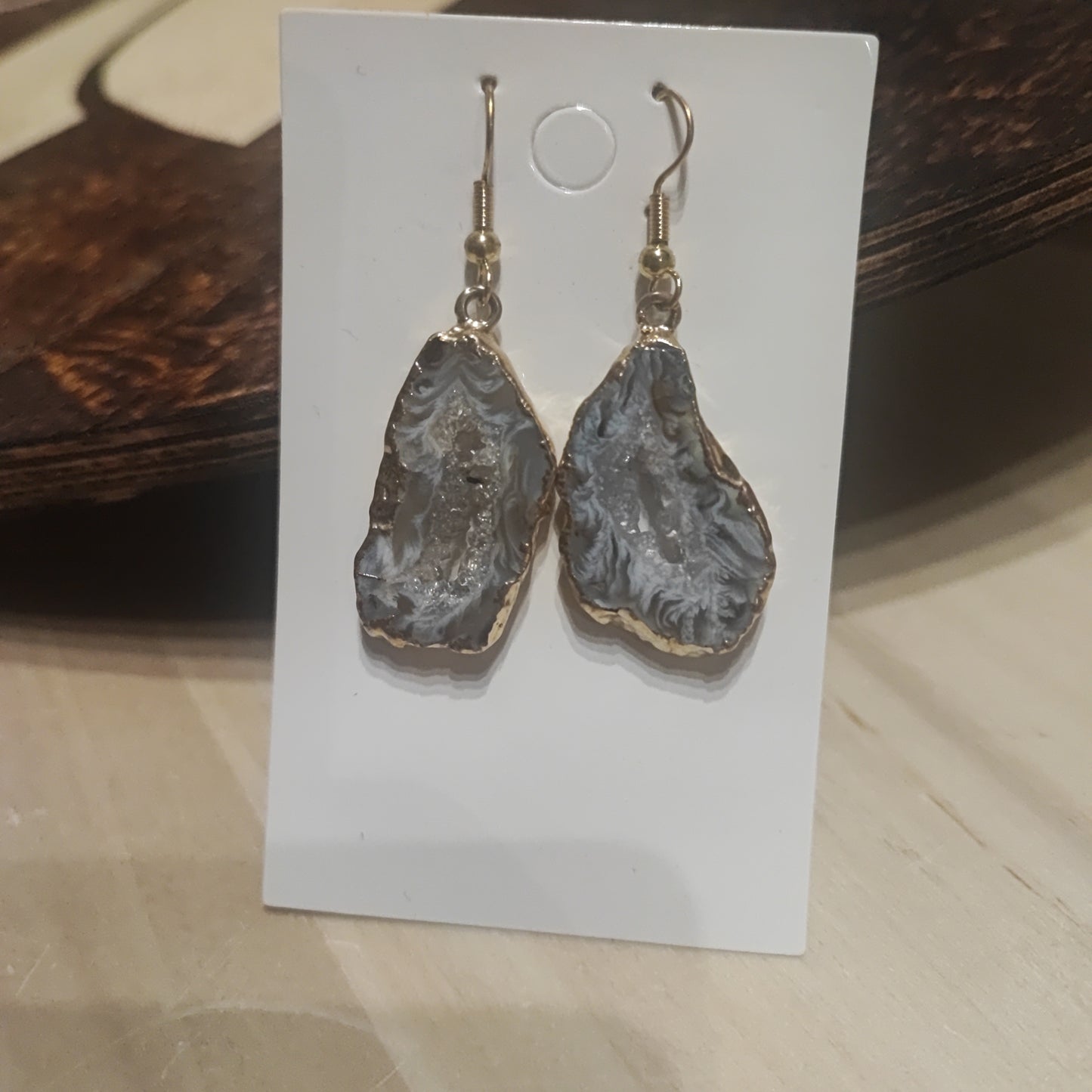 Pendientes de Drusa de Agata en Dorado