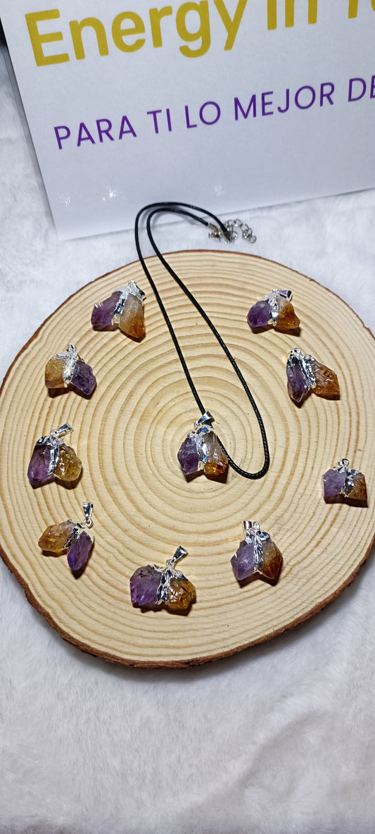 Colgante doble punta ( Amatista y Citrino ) con plateado
