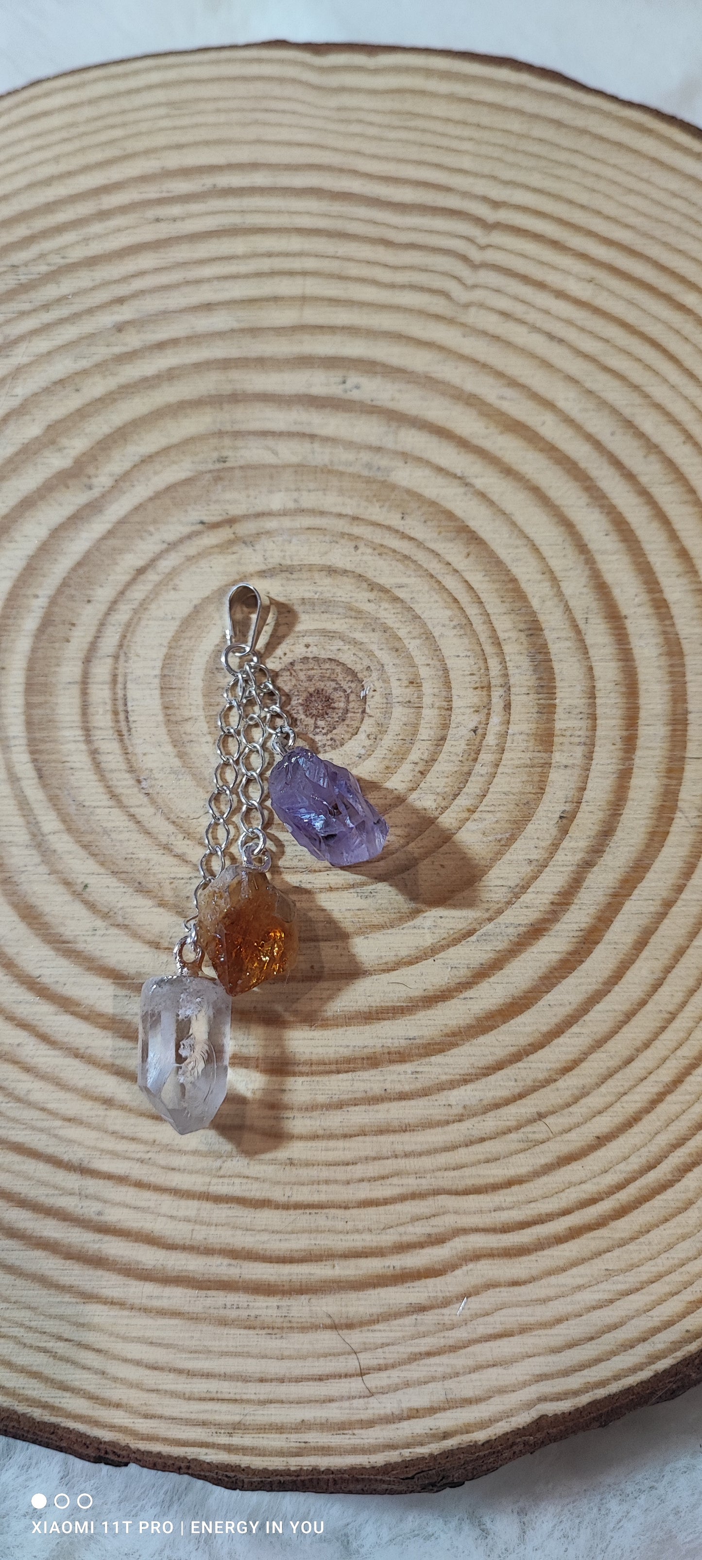 Colgante 3 minerales: Amatista, Citrino, Cuarzo Cristal