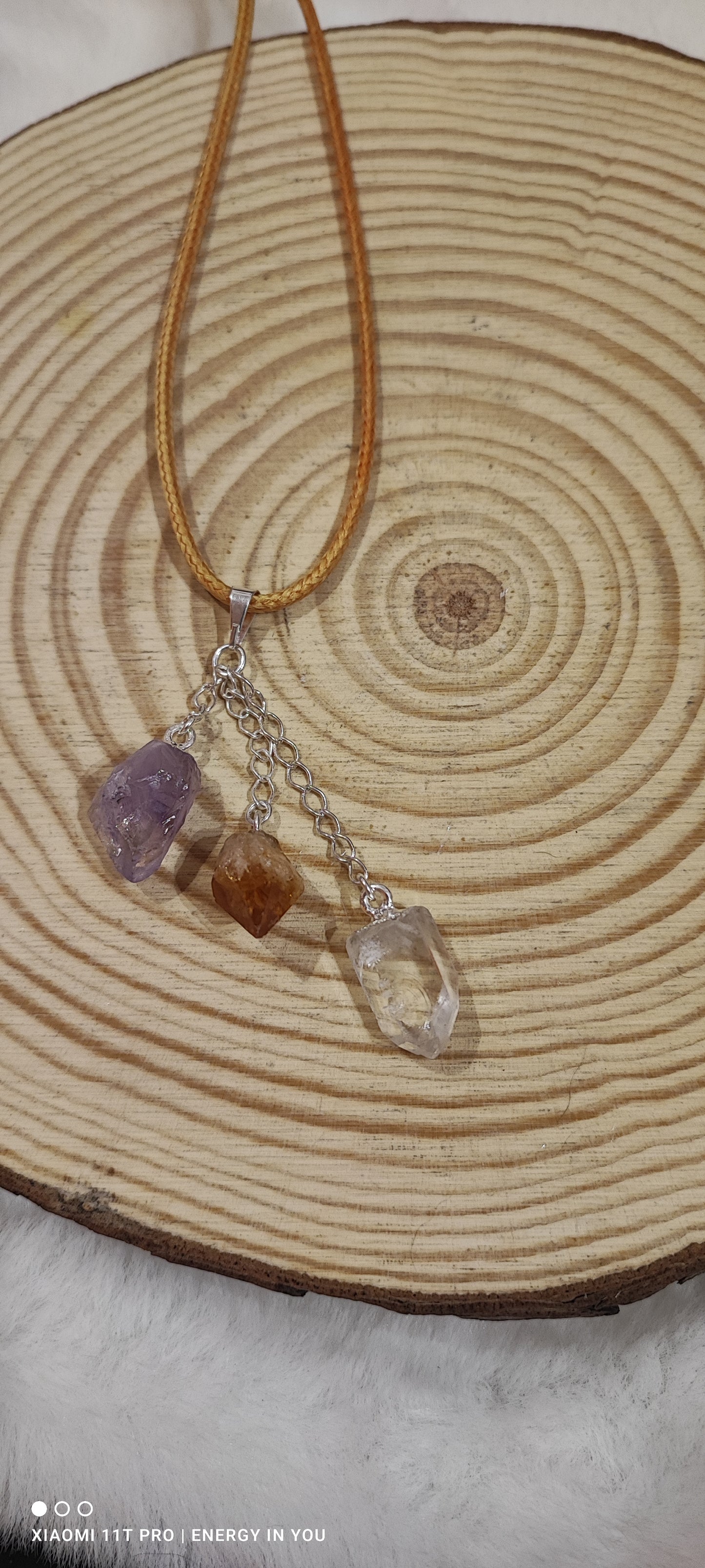 Colgante 3 minerales: Amatista, Citrino, Cuarzo Cristal