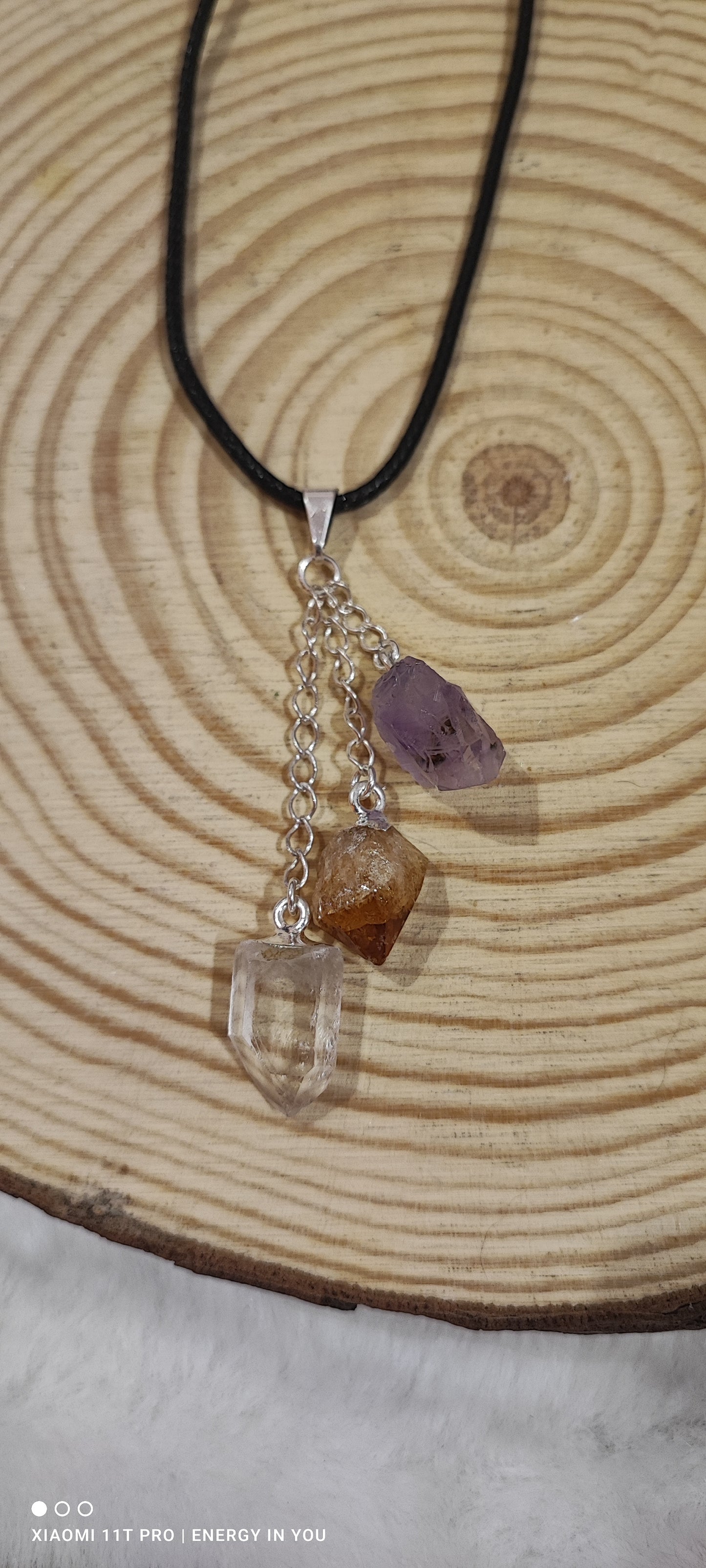 Colgante 3 minerales: Amatista, Citrino, Cuarzo Cristal