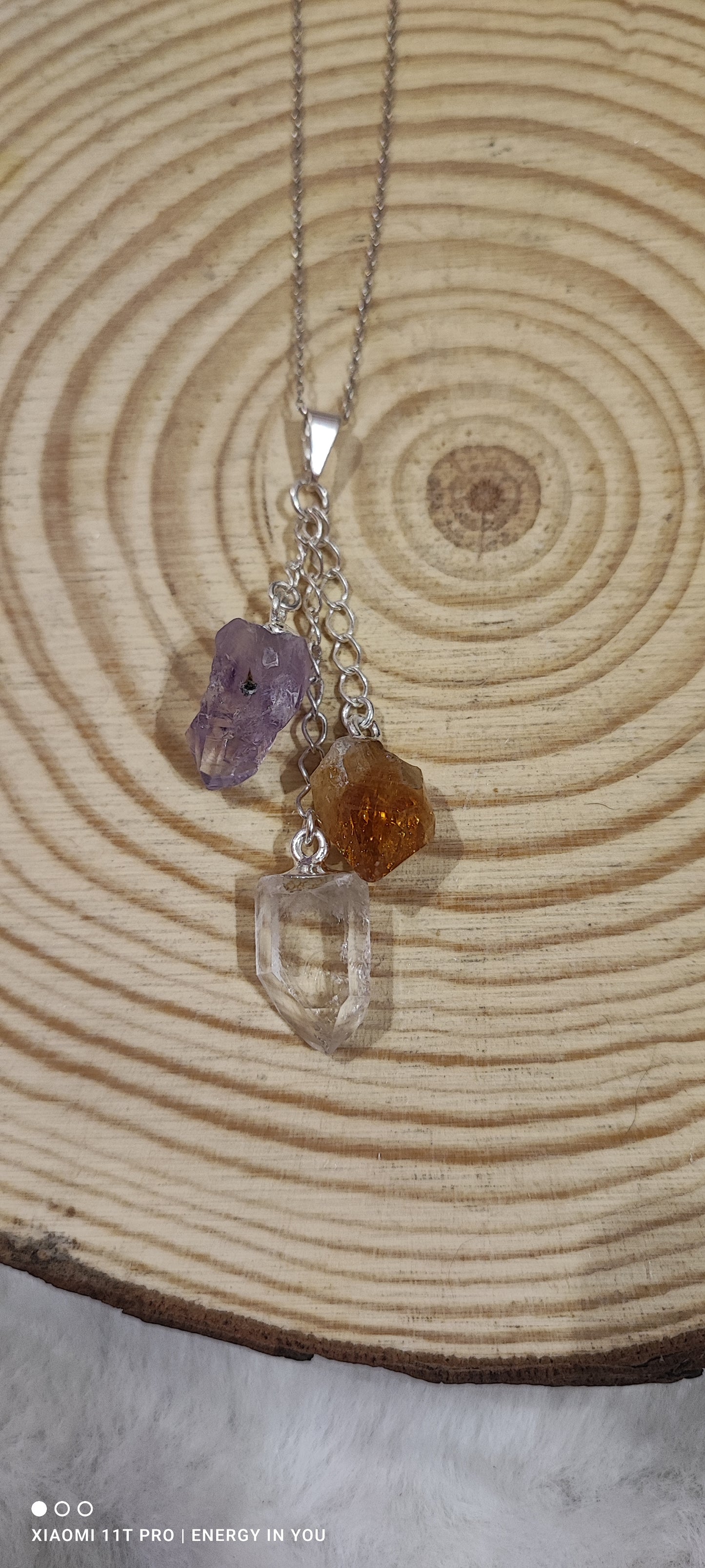 Colgante 3 minerales: Amatista, Citrino, Cuarzo Cristal
